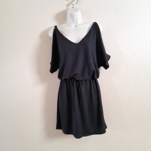 New  Lanston Sport Mini Jersey Drawstring Knit Dress XS Black